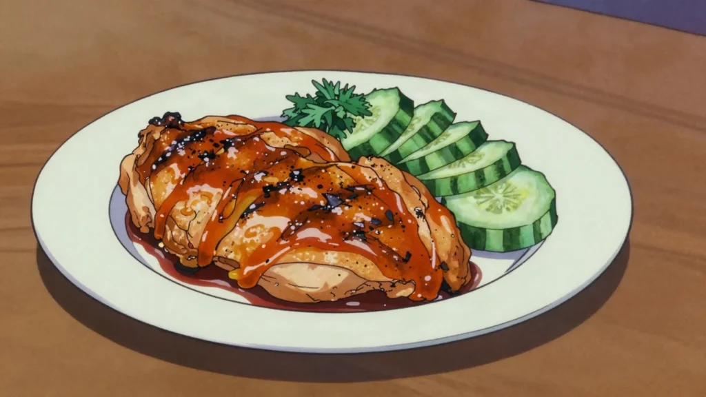 Ayam Percik, kelantan grilled chicken basted in coconut-chili gravy, Malaysia main, anime style