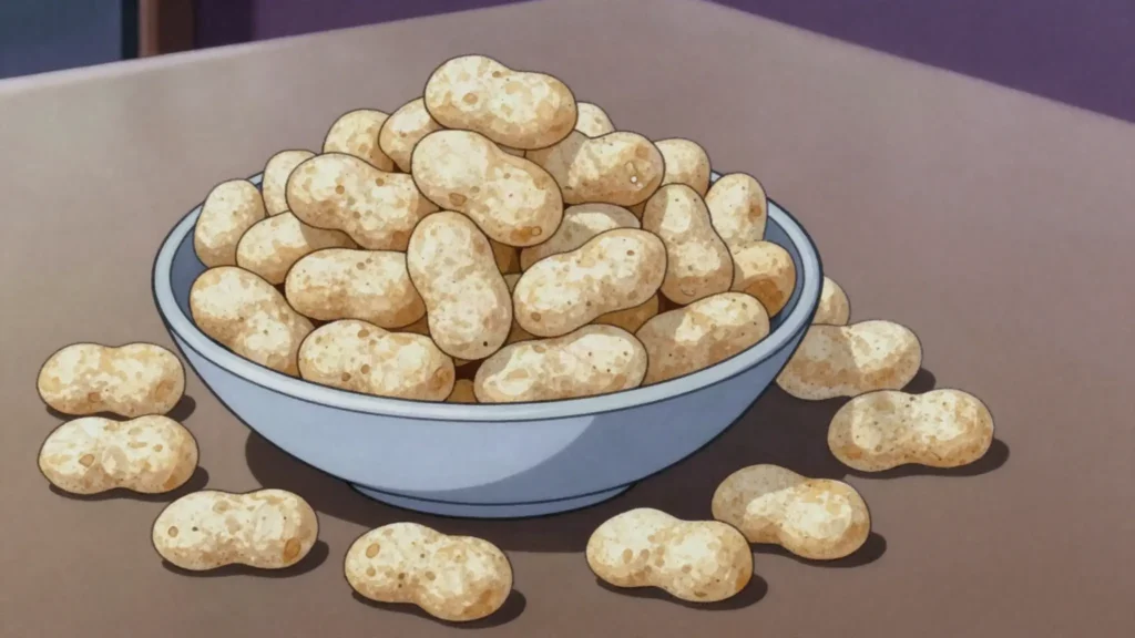 Bamba, peanut-butter puffed corn snack, national childhood icon, Israel snack, anime style
