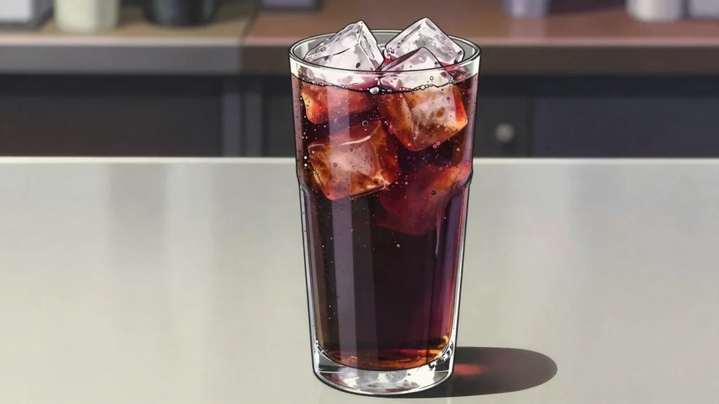 Bambus, red wine topped with cola, served long over ice, Croatia cocktail, anime style