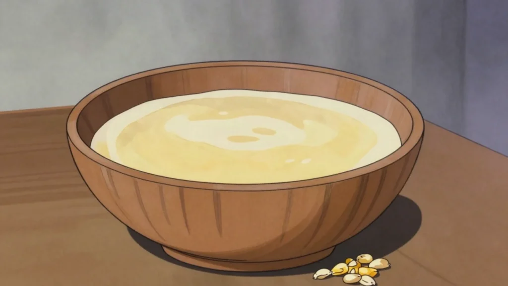 Bangchang, cloudy home-brewed beer of fermented maize, rice or millet, served warm, Bhutan wine & spirit, anime style