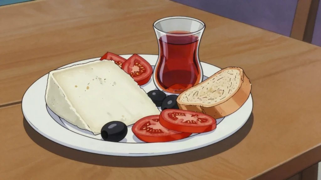 Beyaz peynir, brined white sheep or cow cheese; the core of every Turkish breakfast, Turkey cheese & dairy, anime style