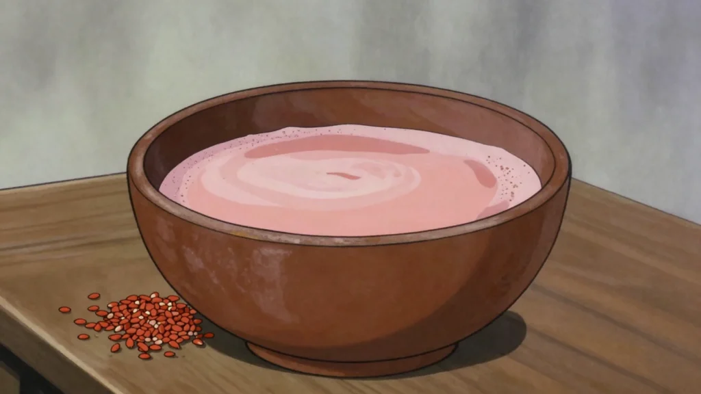 Bil-bil, cloudy red millet beer ladled from clay jars in northern courtyards, Cameroon wine & spirit, anime style