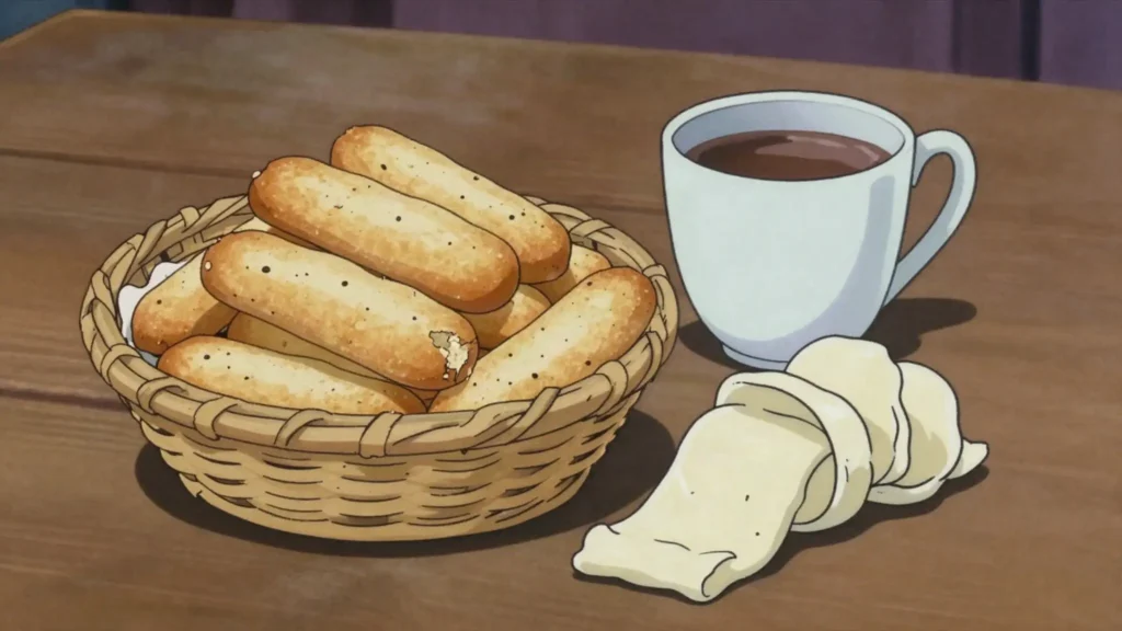 Bizcochos de Cayambe, dry salty butter biscuits baked in wood ovens, eaten with string, Ecuador bread & pastry, anime style