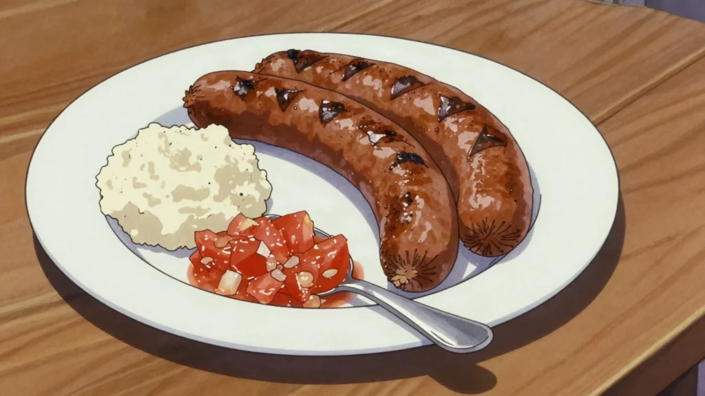 Boerewors, coiled coriander-spiced farmer's sausage, braai essential, South Africa main, anime style