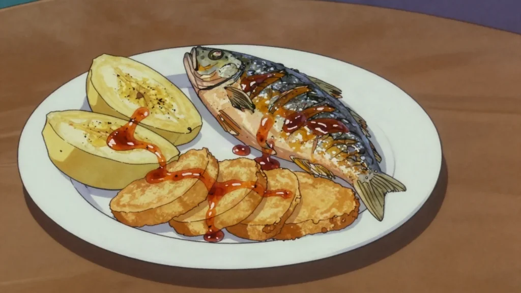 Boiled breadfruit, starchy breadfruit boiled or fried as staple side, São Tomé and Príncipe salad & side, anime style