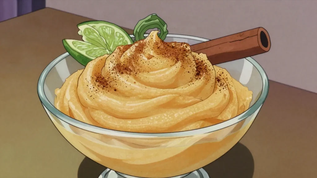 Boniatillo, sweet potato purée cooked with sugar syrup, lime and cinnamon, Cuba dessert, anime style