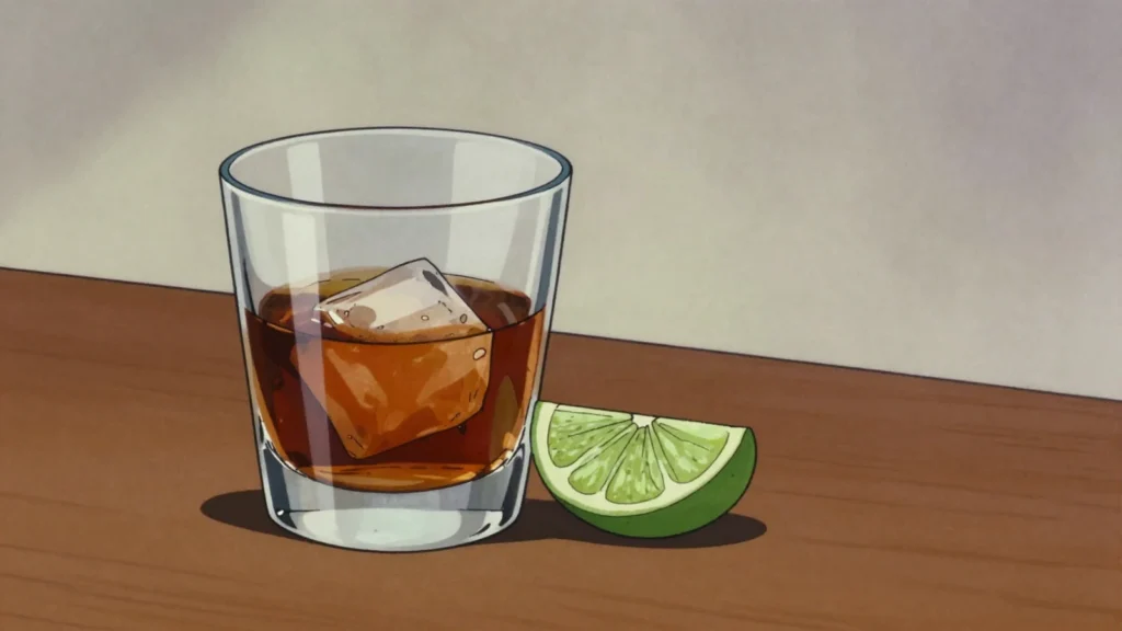 Borgoe Rum, surinamese rum from cane molasses, drunk neat or with cola, Suriname wine & spirit, anime style