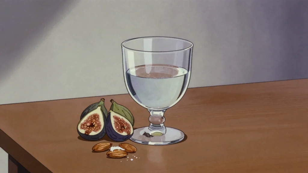 Boukha, clear fig brandy drunk chilled as an aperitif or over ice, Tunisia wine & spirit, anime style