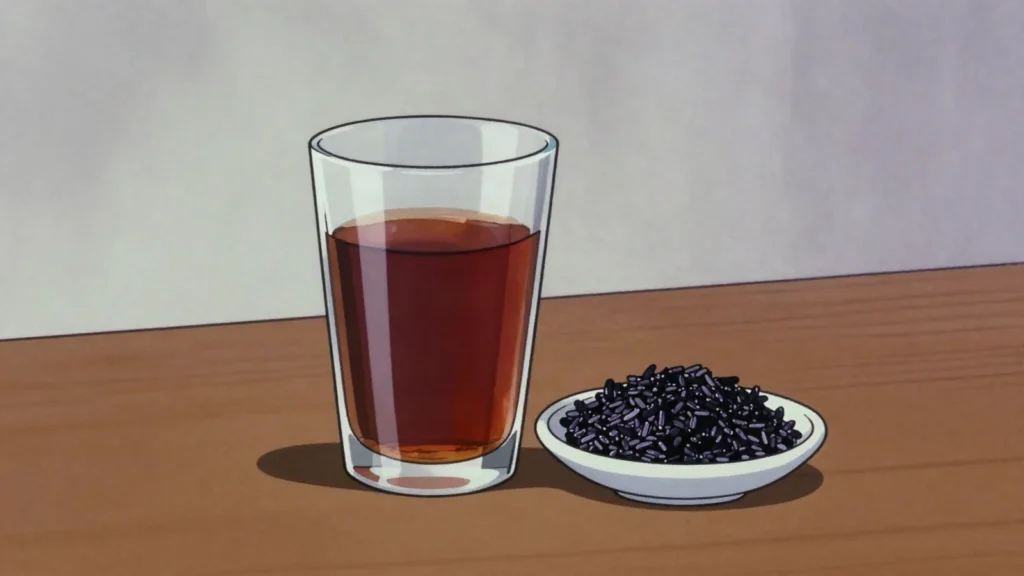 Brem, sweet low-strength rice wine pressed from fermented glutinous rice, amber and, Indonesia wine & spirit, anime style