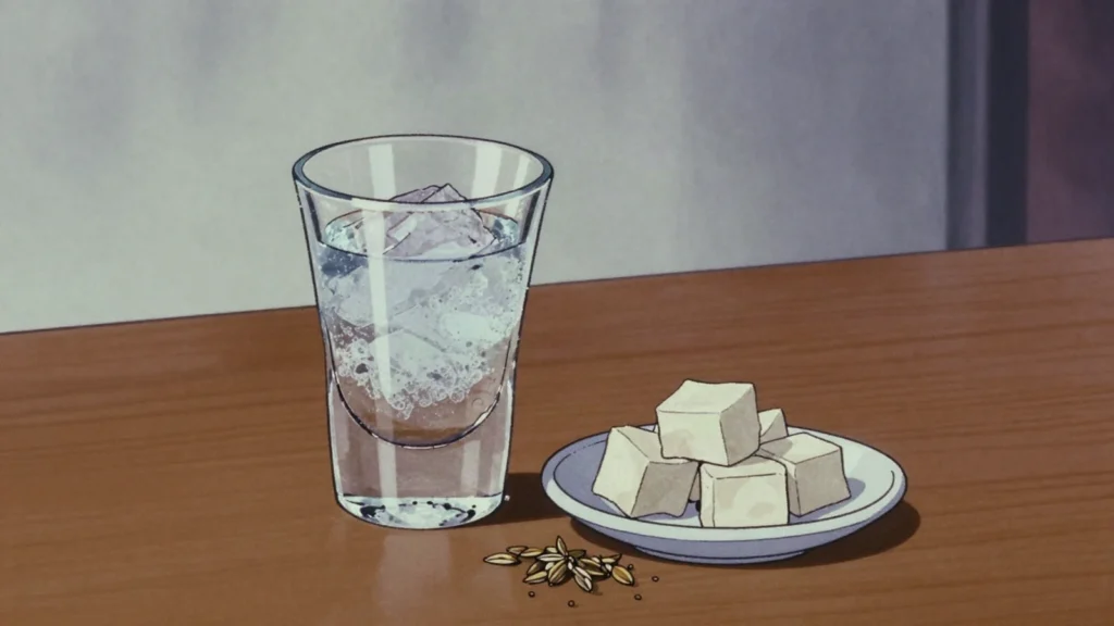 Brennivín, caraway schnapps nicknamed 'Black Death', Iceland wine & spirit, anime style