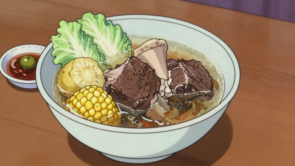 Bulalo, beef shank and bone-marrow broth from Batangas, Philippines soup & stew, anime style