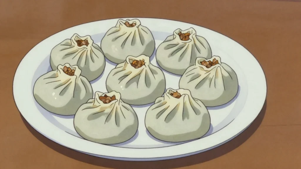 Buuz, steamed dumplings of minced mutton and onion, Lunar New Year essential, Mongolia main, anime style
