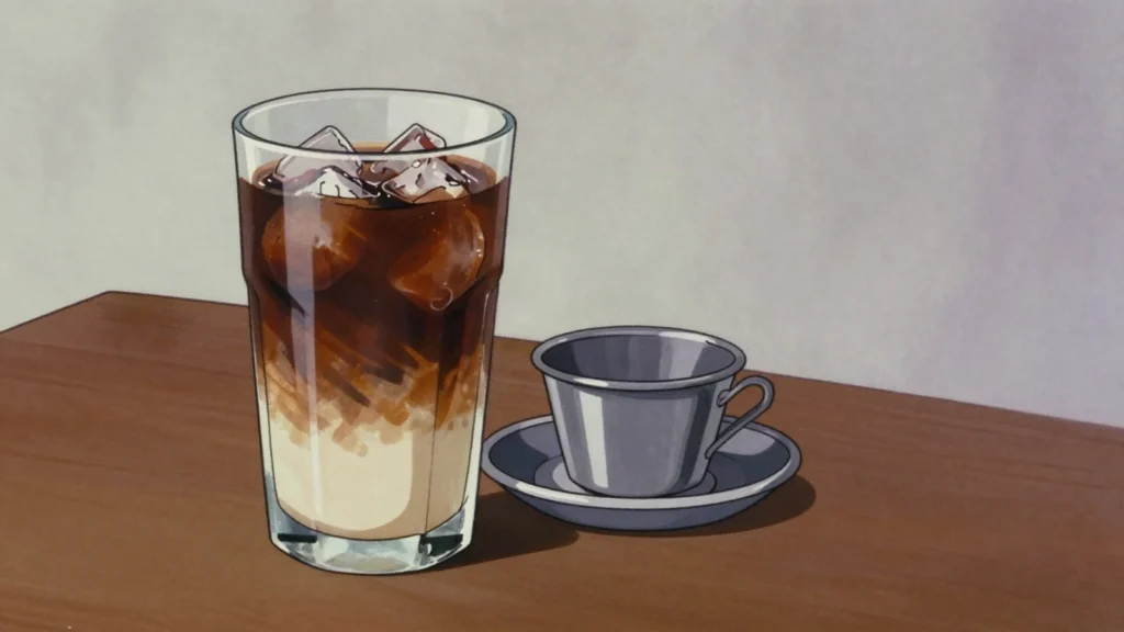 Ca Phe Sua Da, strong drip robusta coffee over condensed milk and ice, Vietnam drink, anime style