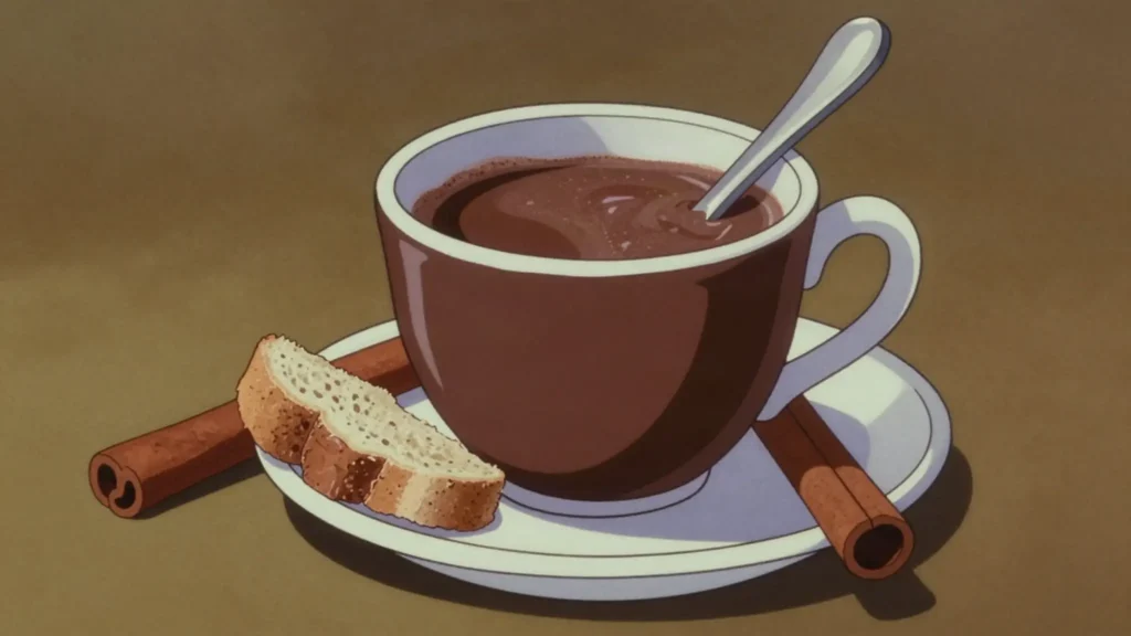 Cacao, bioko cocoa roasted and ground for thick sweet hot chocolate, Equatorial Guinea drink, anime style