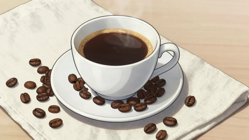 Café do Fogo, arabica grown on volcanic slopes, roasted dark and drunk strong, Cape Verde drink, anime style