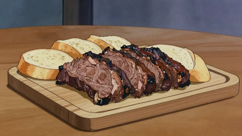 Carne en vara, beef staked on wooden poles around a fire and roasted slowly, Venezuela main, anime style
