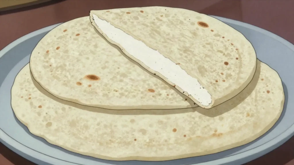 Cassava bread, kalinago flat cassava loaves baked on griddles, Dominica bread & pastry, anime style