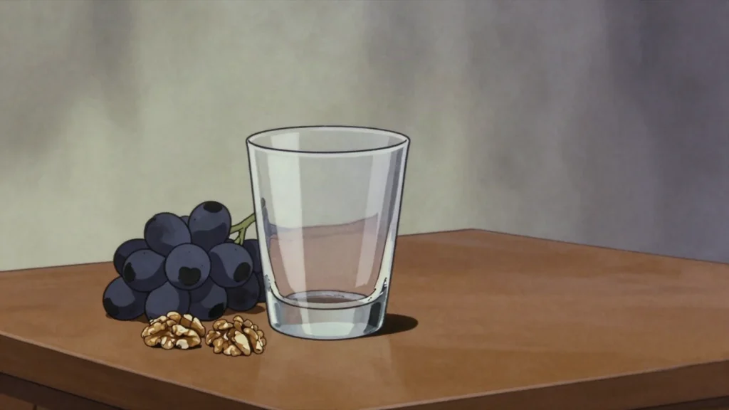 Chacha, potent grape pomace brandy, offered as hospitality, Georgia wine & spirit, anime style