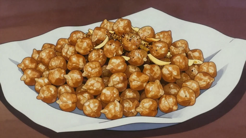 Channa, chickpeas boiled then fried with salt, pepper and garlic, Guyana snack, anime style