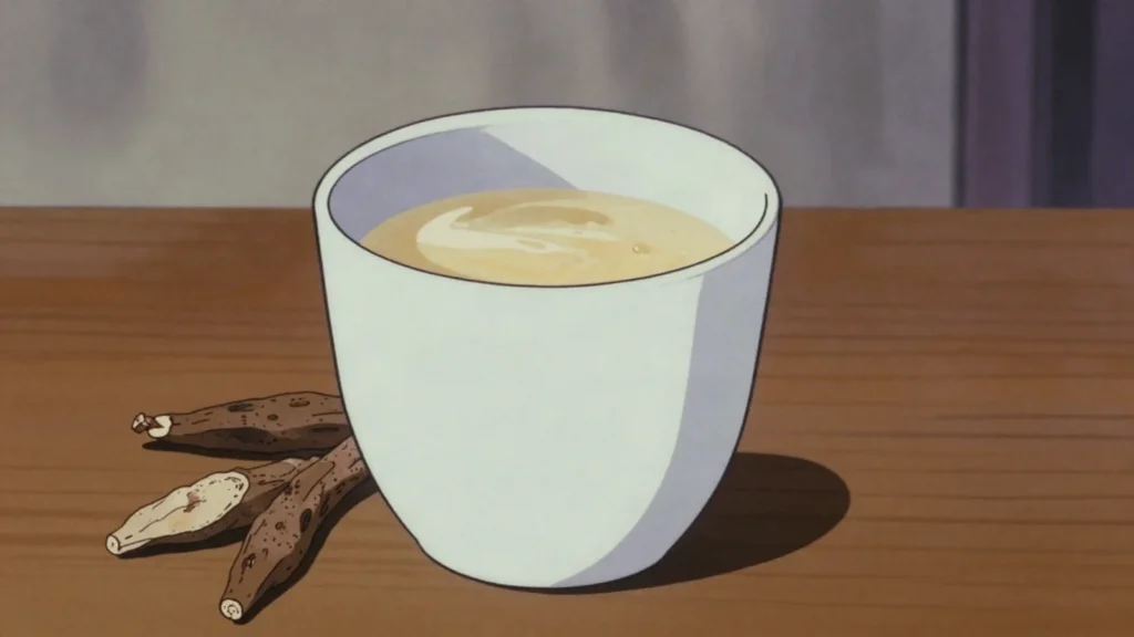 Chibwantu, sweet-sour maize drink thickened and set with wild munkoyo root, Zambia drink, anime style
