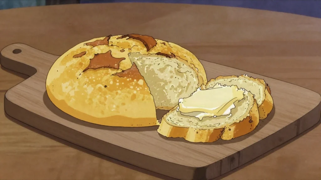 Chimodho, rustic baked cornmeal bread, also called mupotohayi, Zimbabwe bread & pastry, anime style