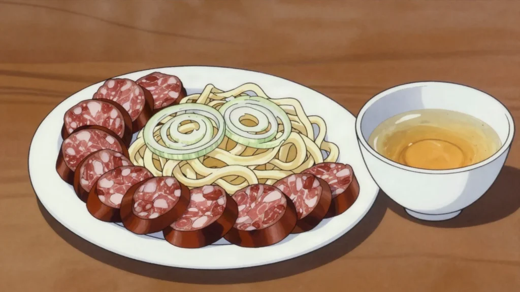 Chuchuk, horsemeat sausage, prized winter delicacy, Kyrgyzstan charcuterie & cured, anime style
