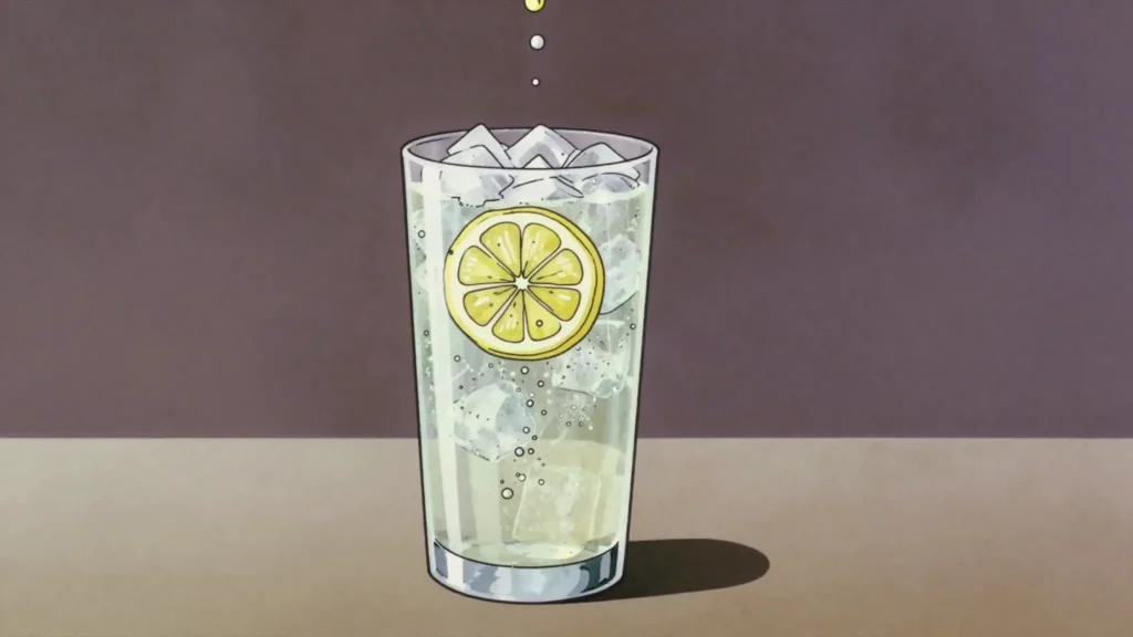 Chuhai, shochu with soda and citrus, served long and dry; izakaya default, Japan cocktail, anime style