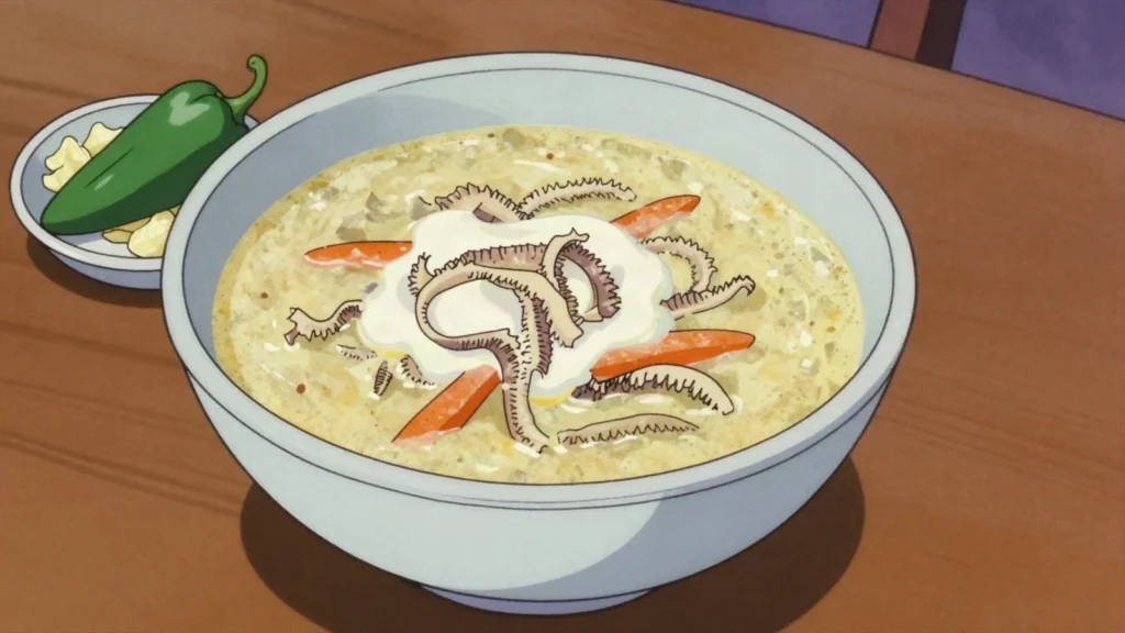 Ciorbă de burtă, sour tripe soup with garlic, vinegar, cream, Romania soup & stew, anime style