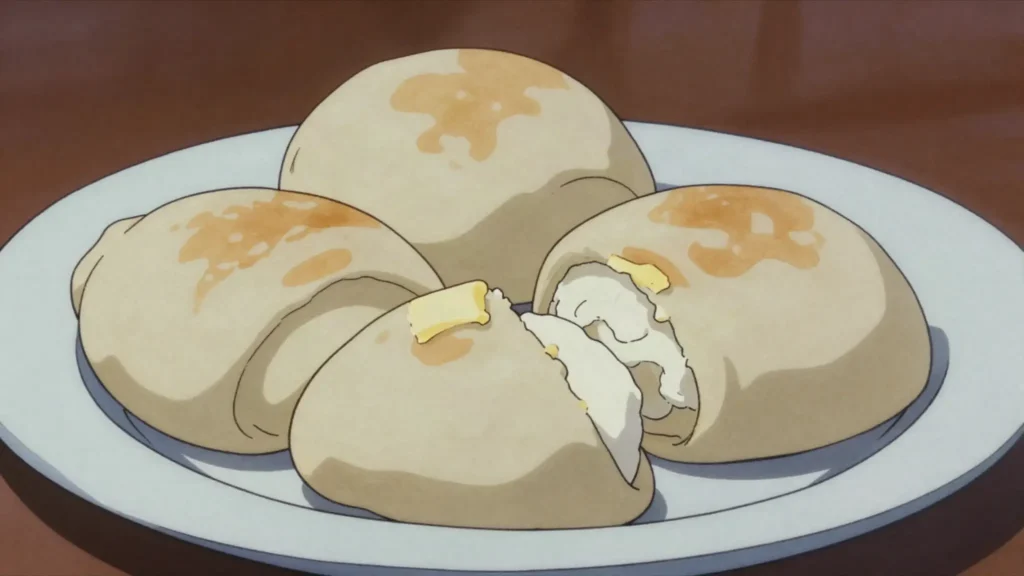 Coco bread, soft folded coconut milk bread, wrapped around a hot patty, Jamaica bread & pastry, anime style