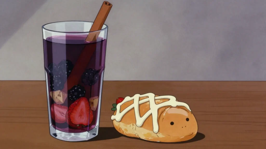 Colada morada, spiced purple-corn and berry drink for Day of the Dead, Ecuador drink, anime style
