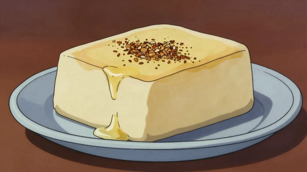 Custard block, frozen block of sweet spiced custard, sold from home freezers, Guyana dessert, anime style