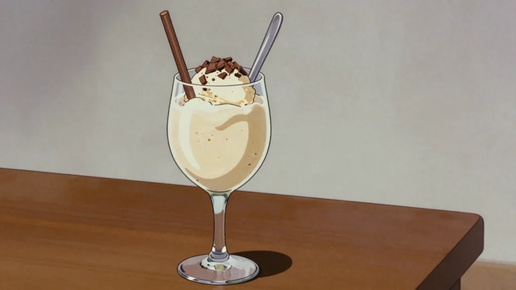 Dom Pedro, vanilla ice cream blended with whisky or Kahlúa, drunk with a straw, South Africa cocktail, anime style