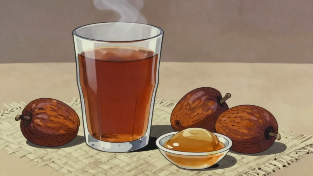 Doum, infusion of the gingerbread palm fruit, drunk hot or iced with a gingerbread taste, Egypt drink, anime style