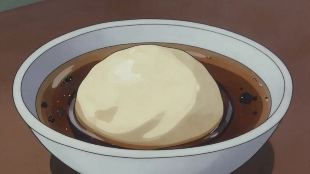 Dumboy, boiled cassava pounded elastic, swallowed with pepper soups, Liberia main, anime style