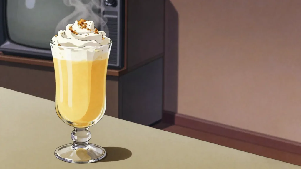 Eierpunsch, hot whisked egg, wine and sugar drunk at Christmas markets, Germany cocktail, anime style