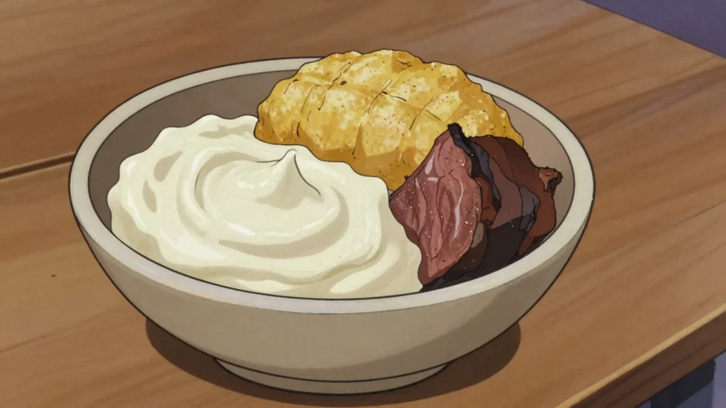 Eshabwe, whipped ghee sauce from western Uganda, served at feasts, Uganda sauce & condiment, anime style