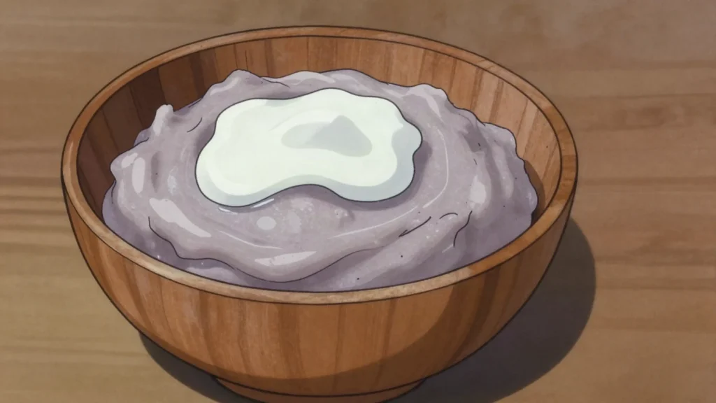 Fafa, soft taro or banana pounded to a smooth paste and dressed with coconut cream, Micronesia main, anime style