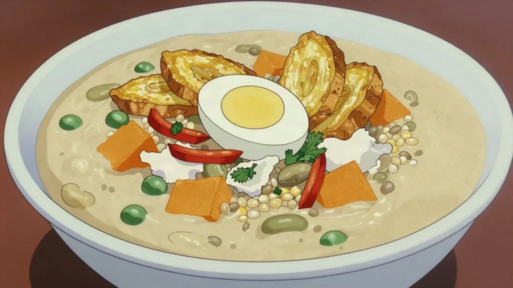 Fanesca, holy Week soup of twelve grains, squash and salt cod, Ecuador soup & stew, anime style