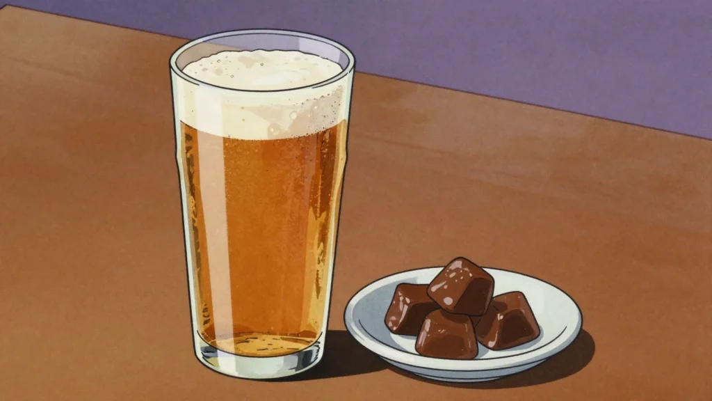 Faro, lambic sweetened with candy sugar, low in alcohol and lightly sour, Belgium wine & spirit, anime style