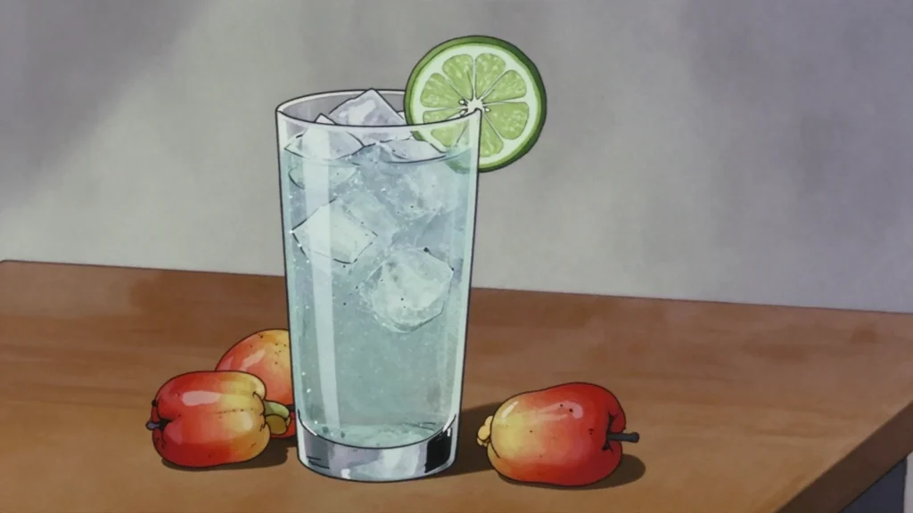 Feni, goan spirit triple-distilled from cashew apples or coconut toddy, drunk with lime, India wine & spirit, anime style