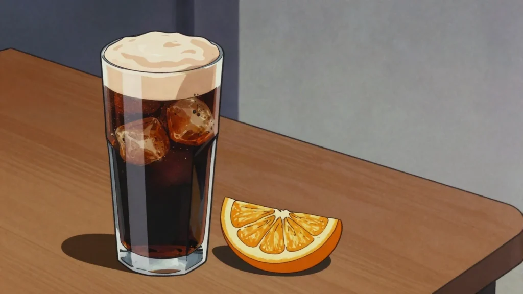 Fernet-Branca, bitter herbal amaro, drunk long with cola or neat as a digestif, Argentina wine & spirit, anime style