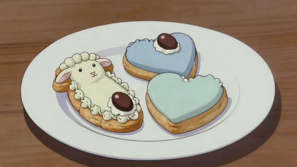 Figolli, almond-filled pastry figures iced and given at Easter to children, Malta dessert, anime style
