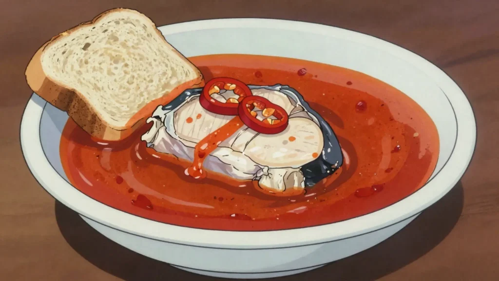 Fisherman's soup, fiery paprika river-fish soup, Christmas Eve tradition, Hungary soup & stew, anime style