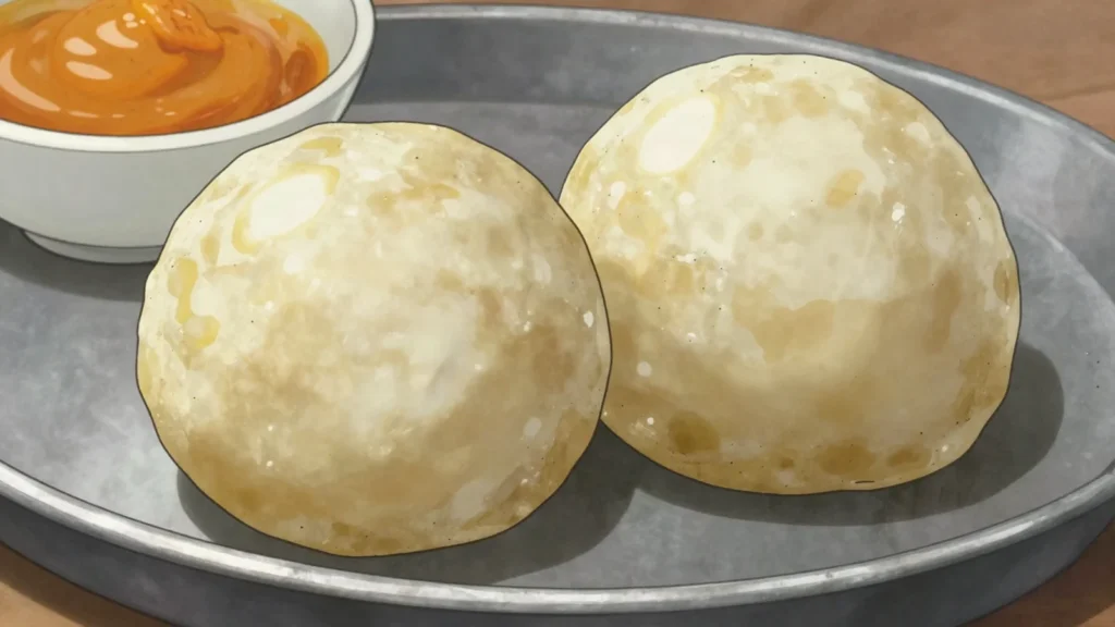Foutou banane, plantain pounded with cassava into a smooth elastic ball, eaten with sauce, Côte d'Ivoire main, anime style