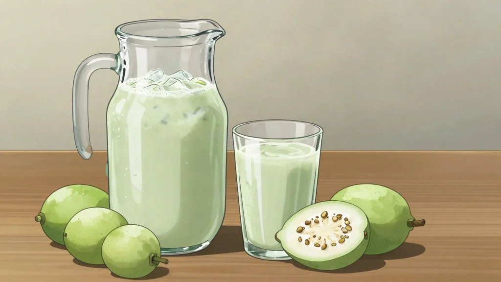 Fresco de cas, sour tropical guava blended with water and sugar, served in a jug, Costa Rica drink, anime style