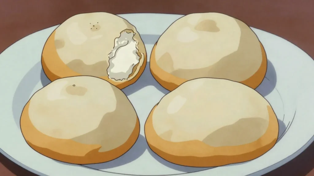 Fried dumpling, golden fried flour dumplings, breakfast staple, Jamaica bread & pastry, anime style