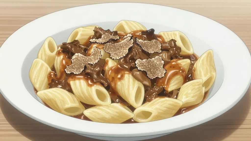 Fuži, hand-rolled Istrian pasta quills with truffles or game sauce, Croatia main, anime style