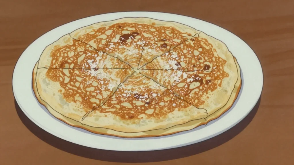 Gambir, layered pan-fried pancake brushed with fat and sugar, folded into wedges, Mongolia bread & pastry, anime style