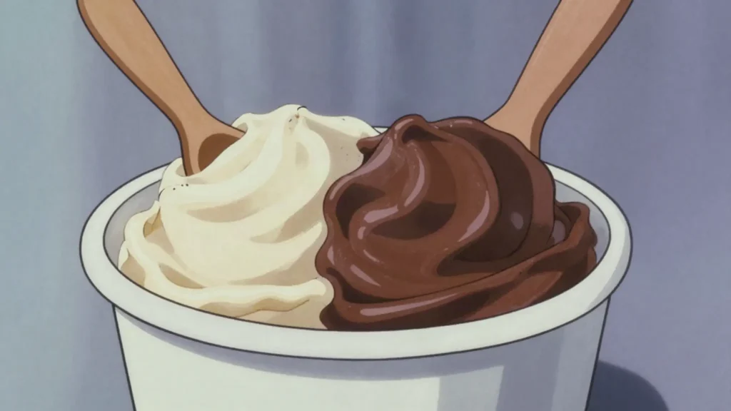 Gelato, dense, intensely flavored Italian ice cream, Italy dessert, anime style