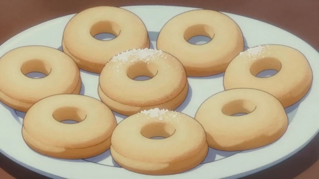 Ghraiba, crumbly clarified-butter shortbread rings, baked for Eid, Libya dessert, anime style